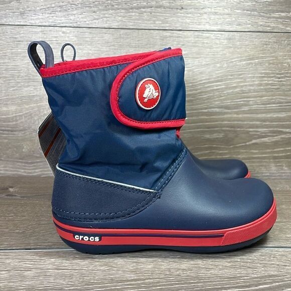 NEW Crocs Crocband II.5 Gust Navy Blue Red Little Boy Sz 1 Relaxed Fit Snow Boot - Picture 1 of 11